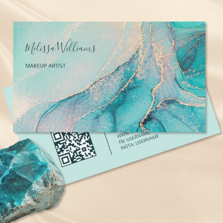 Aquarelle Turquoise Or | Carte de Visite Code QR