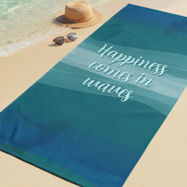Aquarelle turquoise Vagues Citation Serviette de b (This soft, vibrant towel is perfect for your seaside adventures or simply dreaming of them.)