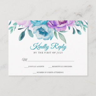 Aquarelle Turquoise violet Bat mitzvah floral RSVP