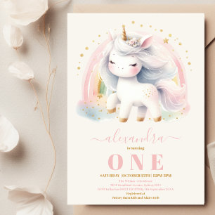 Aquarelle Unicorn Anniversaire Invitation 1ère