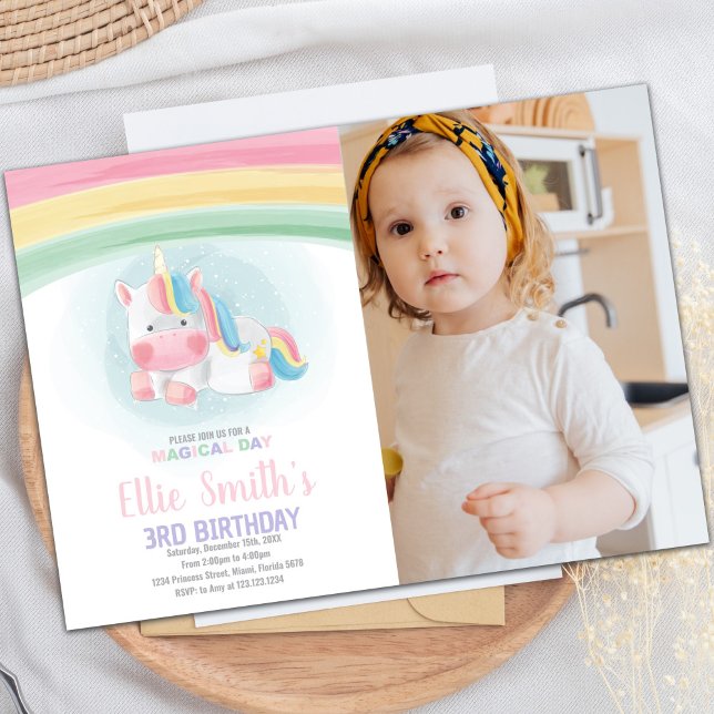 Aquarelle Unicorn Invitations avec photo (Watercolor Unicorn Invitations with photo)