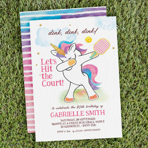 Aquarelle Unicorn Pickleball Invitation d'annivers