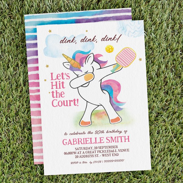 Aquarelle Unicorn Pickleball Invitation d'annivers (Perfect for setting the tone for a fun, lighthearted celebration.)