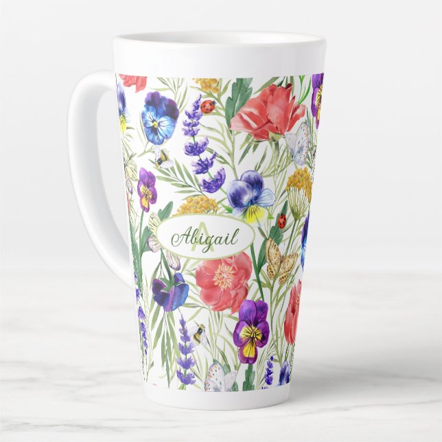 Aquarelle unique colorée Fleurs sauvages Bugs Mug (Angle gauche)