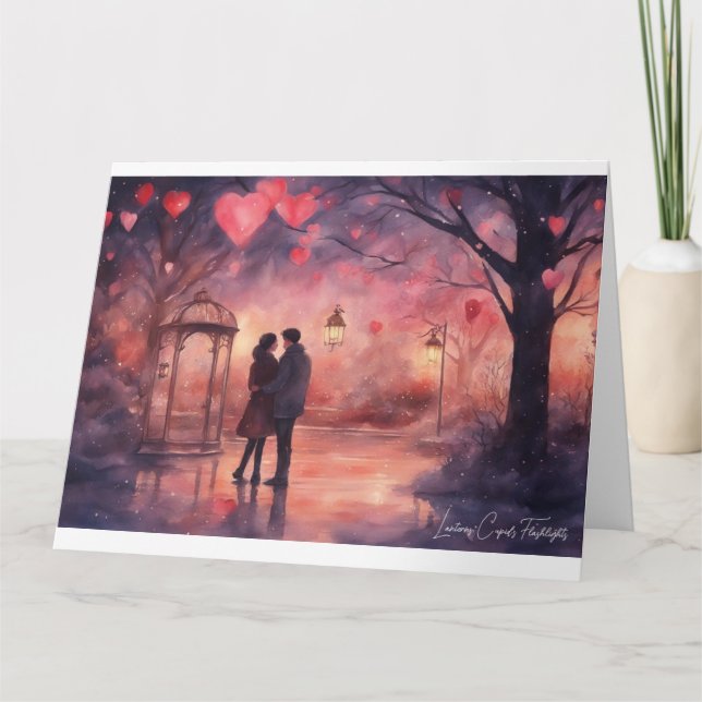 Aquarelle Valentines Carte de jour lampes de rue p (Devant)