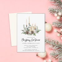 Aquarelle Verdure bougies Noël Invitation de fête