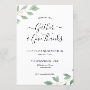 Aquarelle Verdure Dîner Thanksgiving Invitation