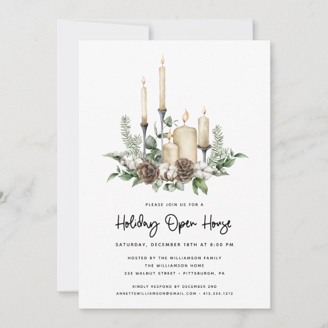 Aquarelle Verdure et bougies Holiday Open House (Devant)