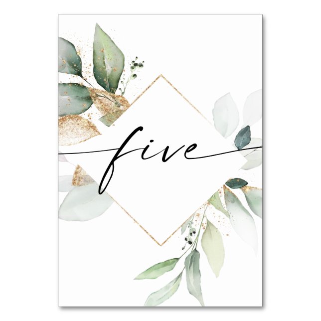 Aquarelle Verdure et or Numéros de table Cinq (Par défaut)