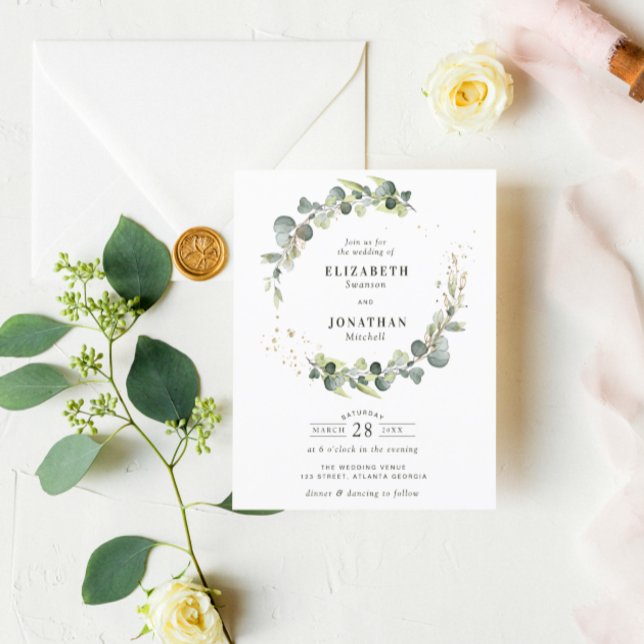 Aquarelle verdure faire-part de mariage de couronn (Créateur téléchargé)