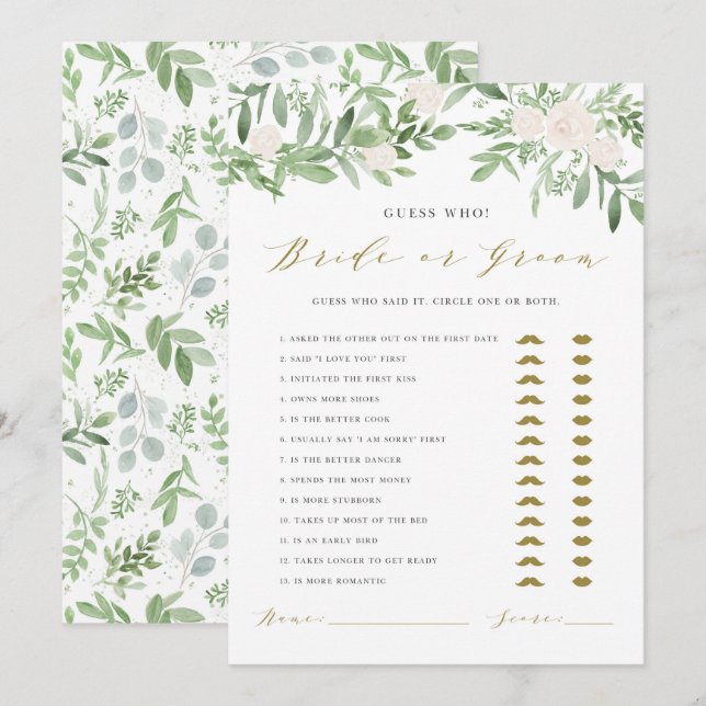 Aquarelle Verdure Il A Dit Qu'Elle A Dit Carte De  (Devant / Derrière)