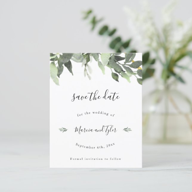 Aquarelle Verdure Mariage Enregistrer Les Cartes D (Debout devant)