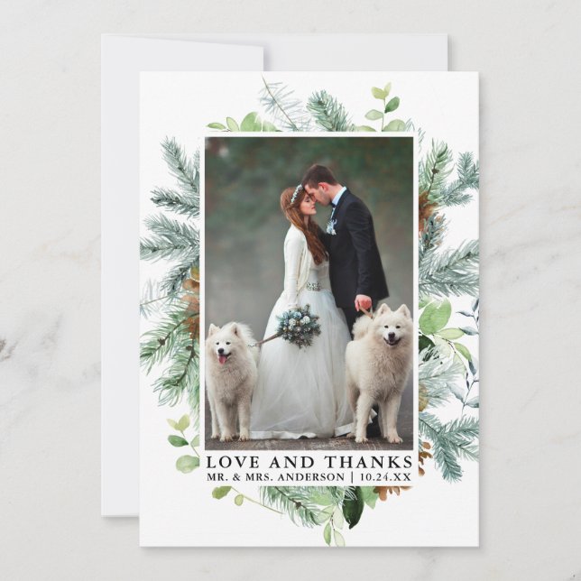 Aquarelle Verdure Pine Love Merci Mariage (Devant)