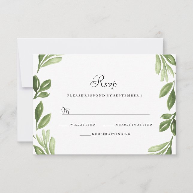 Aquarelle Verdure Printemps Mariage RSVP Invitatio (Devant)