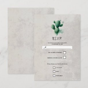 Aquarelle Vert Cactus Gris Réponse Mariage RSVP