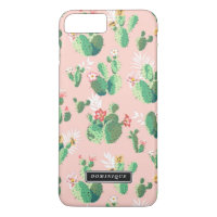 Aquarelle Vert Cactus Motif rose coque iphone