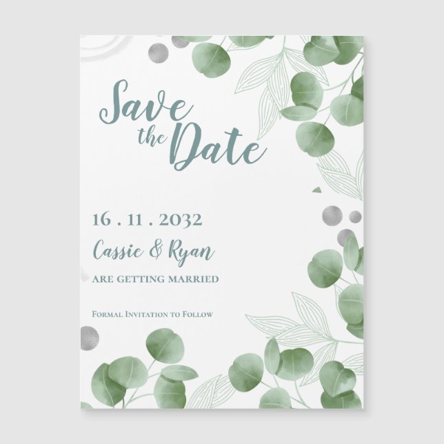 Aquarelle Vert Eucalyptus Mariage Enregistrer la d (Devant)