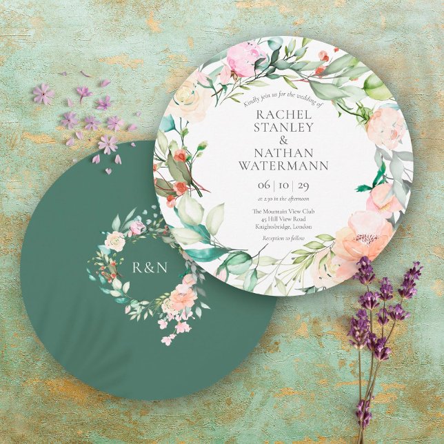 Aquarelle Vert Faire-part de mariage Floral (Créateur téléchargé)