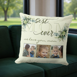 Aquarelle Vert Feuille Maman Coussin photo