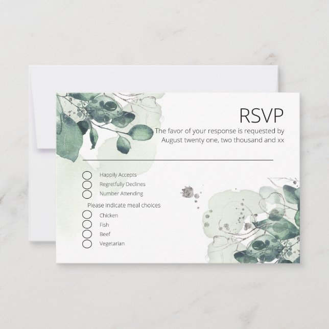 Aquarelle Vert Feuille Mariage botanique RSVP (Devant)