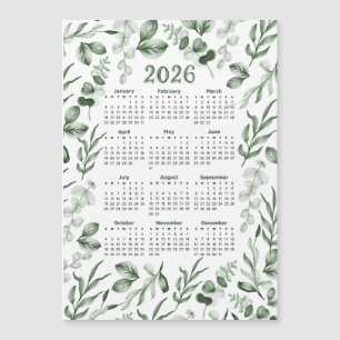Aquarelle Vert Feuilles 2026 Calendrier