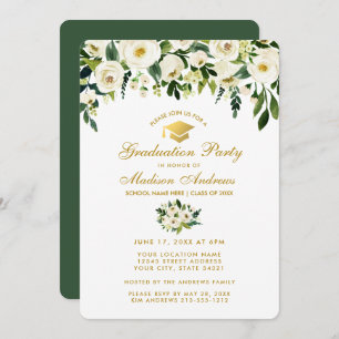 Aquarelle Vert Floral Graduation Party Invitation 