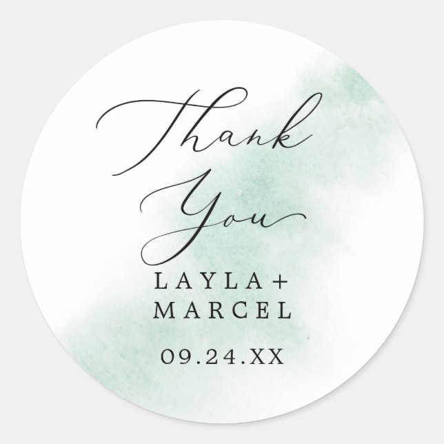 Aquarelle Vert Merci Mariage Faveur Sticker (Devant)