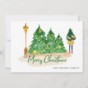 Aquarelle Vert or Noël Arbres de Noël Carte de vac
