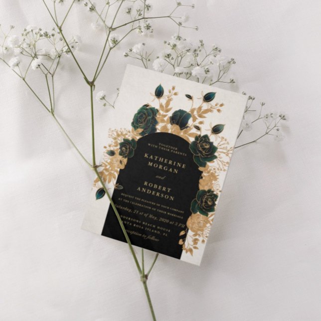 aquarelle vert or roses Faire-part de mariage (Créateur téléchargé)