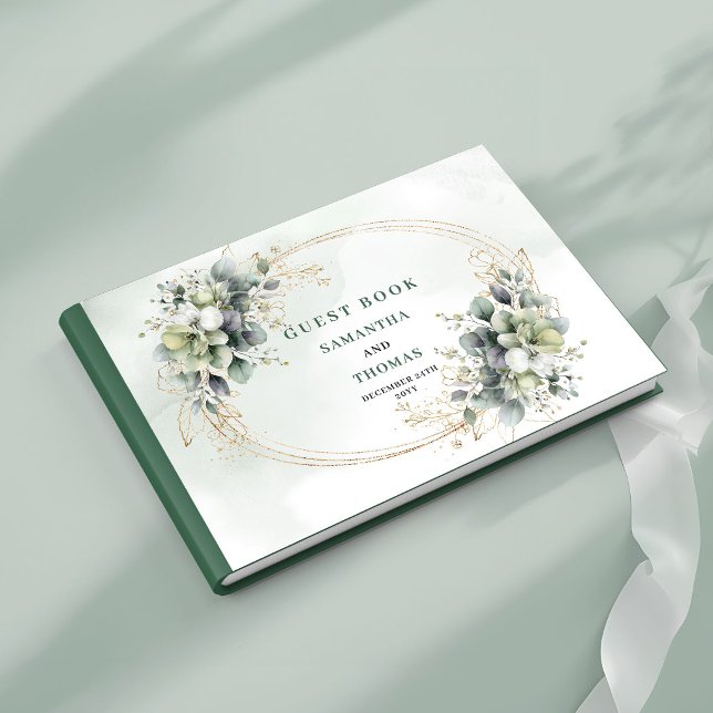 Aquarelle Vert Or Sage Vert Livre d'or de mariage (Watercolor Green Gold Sage Green Wedding Guest Book)