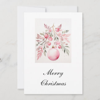 Aquarelle vert rose Bauble Carte de Noël