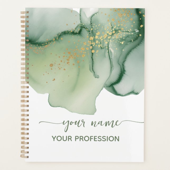 Aquarelle Vert Sauge Or Votre nom & Profession (Devant)