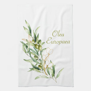 Aquarelle Verte Branche d'olive Serviette de cuisi
