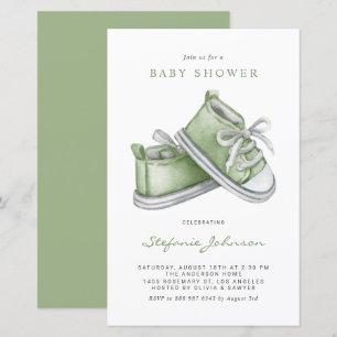 Aquarelle verte Chaussures bébé Baby shower Invita