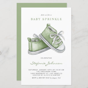 Aquarelle verte Chaussures bébé Invitation d'arros