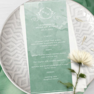 Aquarelle verte chic, menu Mariage Monogram