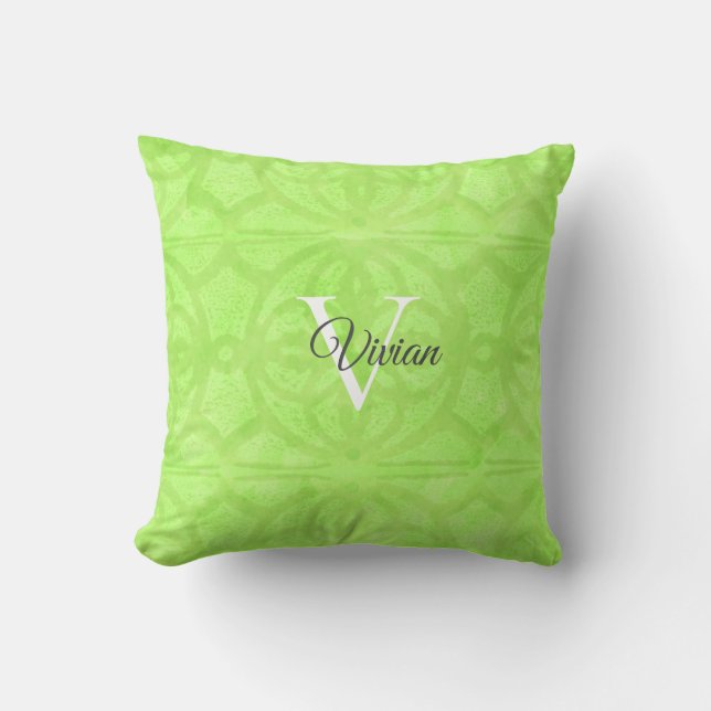 Aquarelle verte de chaux Monogramme Nom Oreiller (Recto)