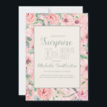 Aquarelle verte de Monnaie rose 30e anniversaire<br><div class="desc">Les invitations personnalisées Surprise 30e anniversaire sont conçues avec de mignons aquarelle rose pâle,  floral et vert et texte vert menthe. Le texte est entièrement personnalisable,  donc concevoir ces invitations pour n'importe quel âge.</div>