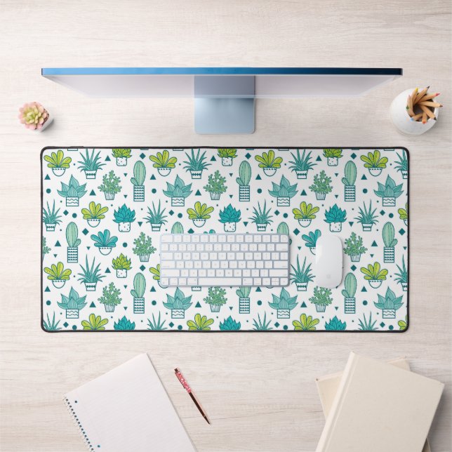Aquarelle verte et bleue Motif Succulent (Bureau 1)