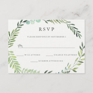 Aquarelle verte Feuille couronne mariage RSVP