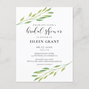 Aquarelle verte feuille nuptiale invitation