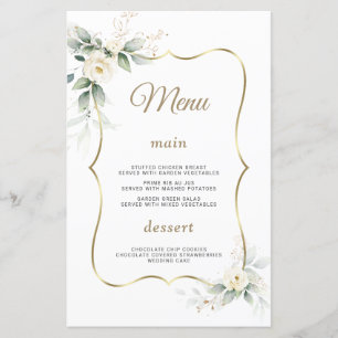 Aquarelle verte Fleurs blanches Mariage or
