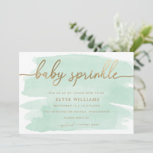 Aquarelle verte Gold Baby Sprinkle Invitation