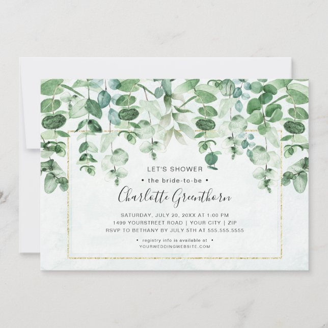 Aquarelle verte goutte nuptiale douche Invitation (Devant)