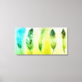 Aquarelle verte Jaune Plumes toile Imprimer
