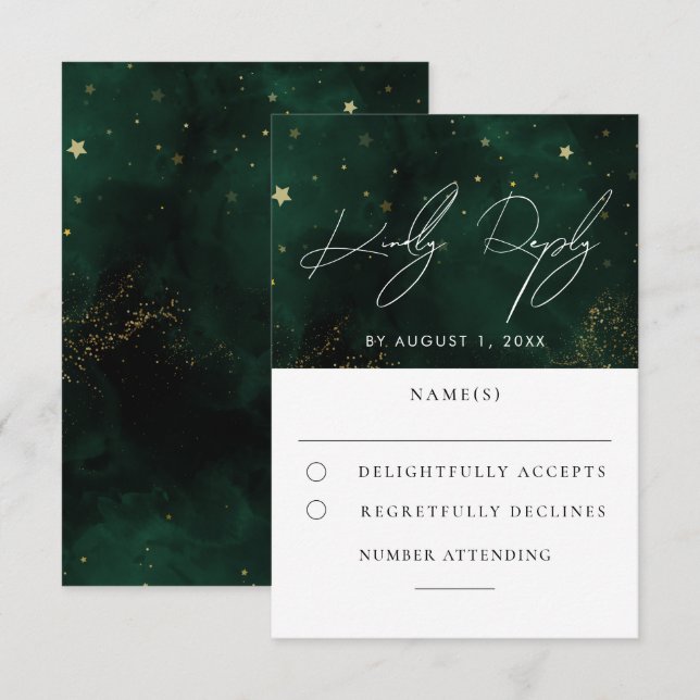 Aquarelle verte Magique Mariage or RSVP (Devant / Derrière)