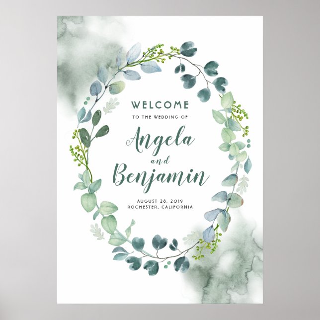Aquarelle verte Mariage Affiche de bienvenue de co (Devant)