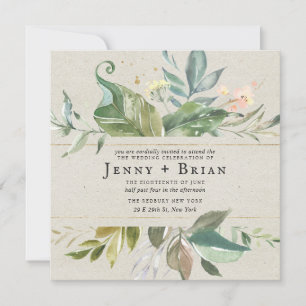 Aquarelle verte   Mariage Carré rose