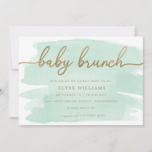 Aquarelle verte Mint Gold Baby Brunch Invitation