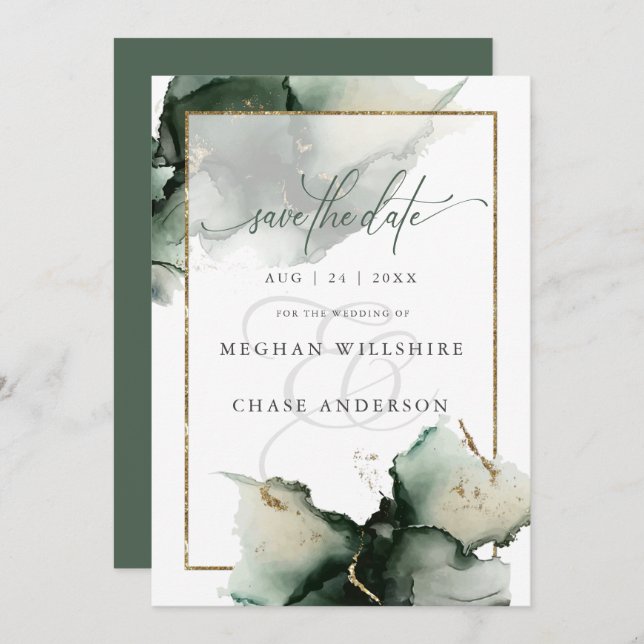 Aquarelle verte moderne Sage Abstrait (Devant / Derrière)